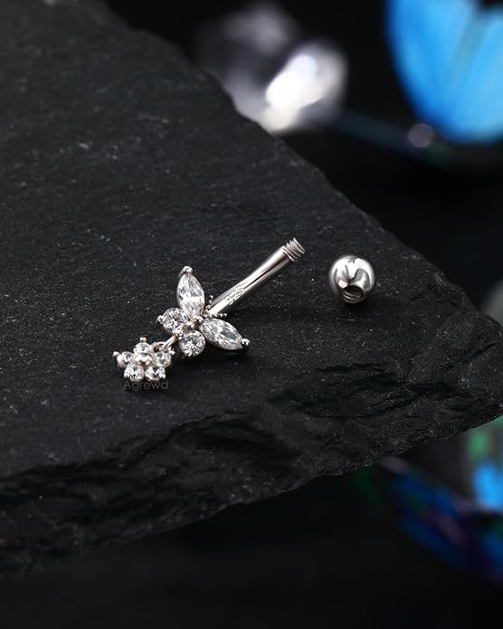 14K Gold Plated Belly Button Rings Dangle Belly Navel Rings for Women 925 Sterling Silver Navel Piercing Jewelry Surgical Steel