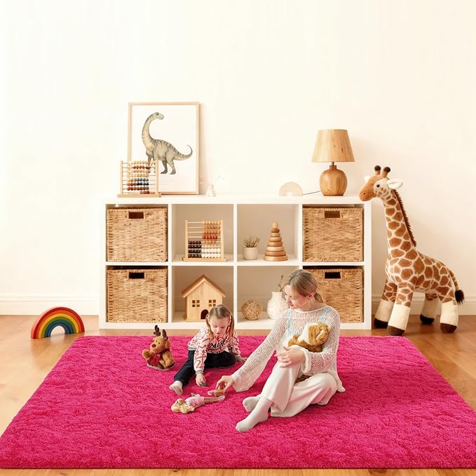 4x6 Rugs for Bedroom, Fluffy Area Rugs for Living Room, Small Fuzzy Shag Soft Non-Slip Carpet for Kids Girls and Boys Nursery Dorm Indoor Room Home Decor (4ft X 6ft, Hot Pink)