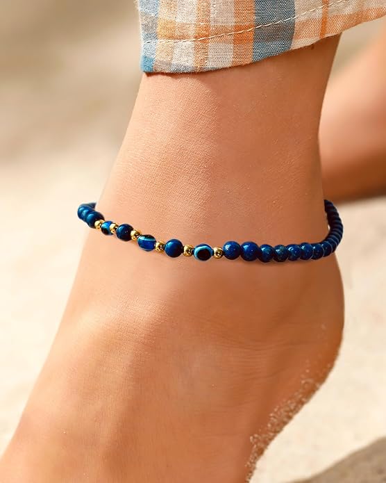 Evil Eye Ankle Bracelets for Women Beads Anklets Beach Accessiory Gemstone Healing Crystal Adjustable