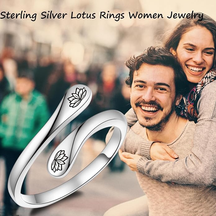 Fookduoduo 925 Sterling Silver Ring Inspirational Jewelry adjustable Wrap Open Rings for Women
