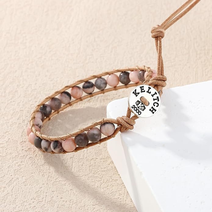KELITCH Turquoise Mix Beaded Bracelets Single Wrap Bracelet on Brown Leather Handwoven New Jewelry