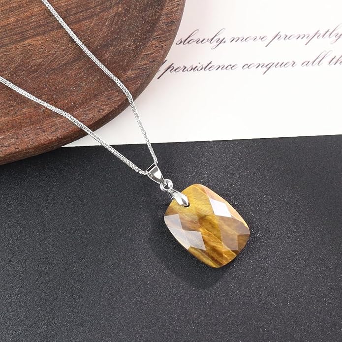iSTONE 925 Sterling Silver Natural Crytral for Womens Pendant Necklace, Gemstone Birthstone with 17.8" Silver Chain Ladies