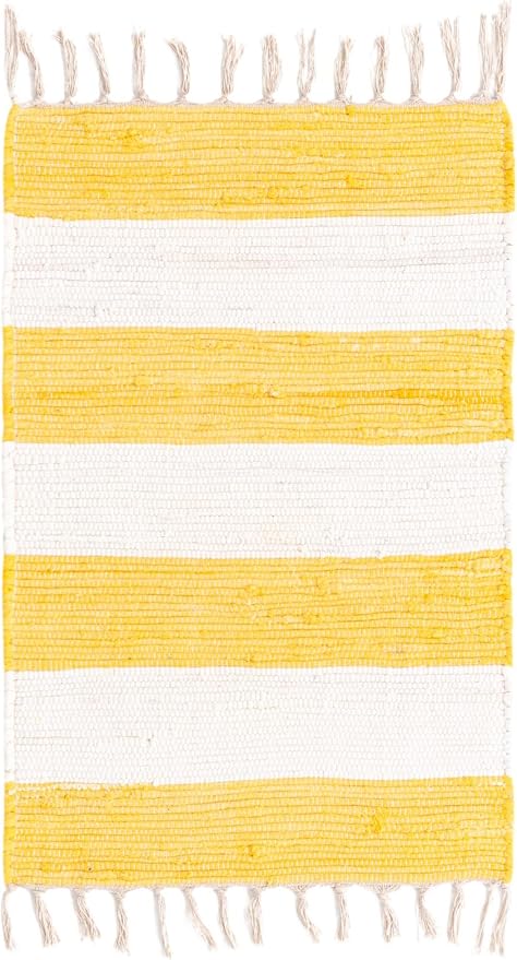 Unique Loom Chindi Rag Collection Area Rug - Striped (2' 2" x 3' 1" Rectangle, Yellow and Ivory)