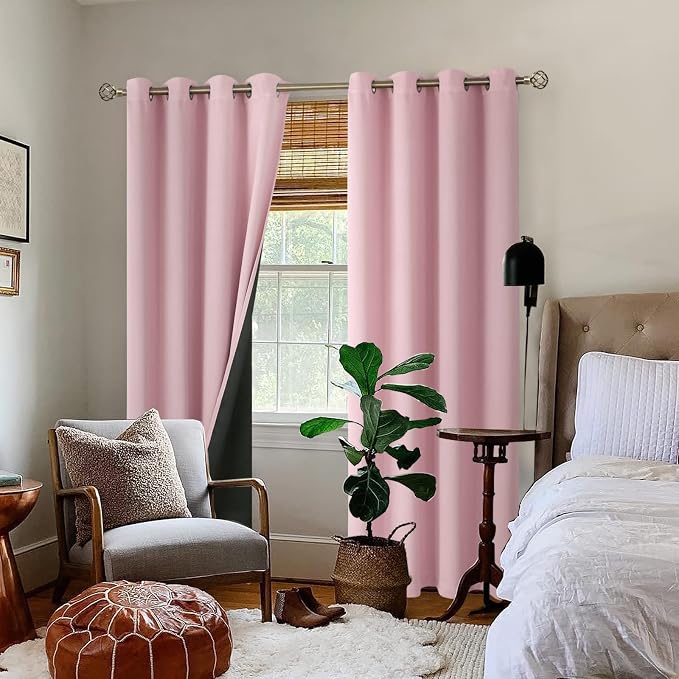 BGment Baby Pink 100% Blackout Curtains for Nursery Bedroom 96 Inch Length 2 Panels, Thermal Insulated Full Light Blocking Grommet Noise Cancelling Window Curtains for Girls Room, 55 Inch Wide Each