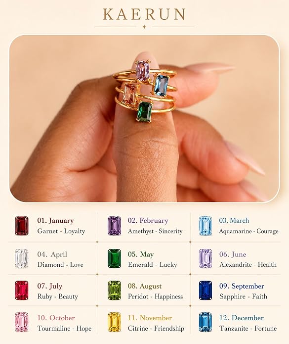 KAERUN Gold Birthstone Rings for Women Non Tarnish 14K Gold Plated Stackable CZ Thumb Eternity Rings Dainty Emerald Green Gemstone Engagement Ring for Mother Lover Birthday Jewelry Gifts Size 6-10