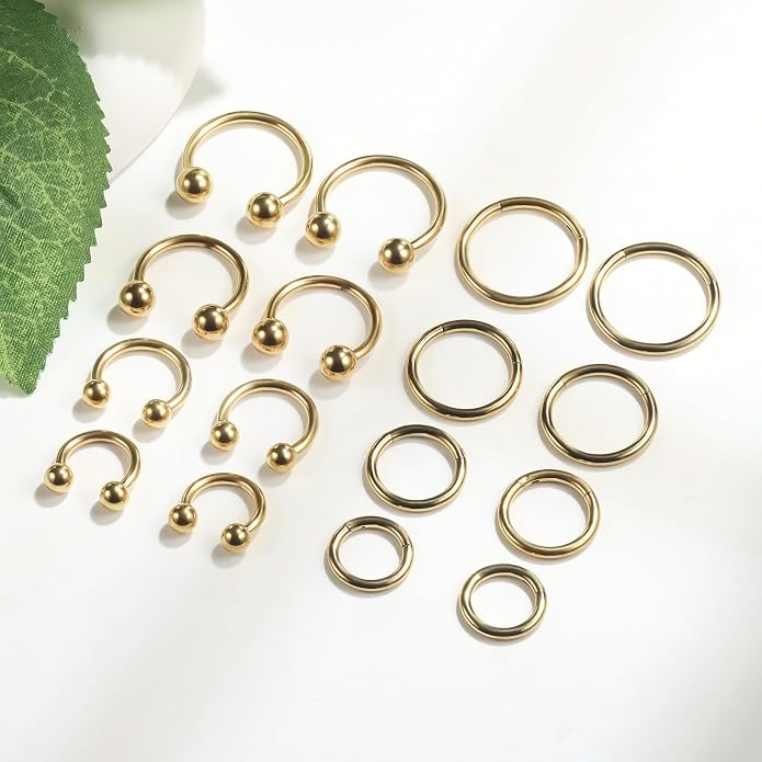 20G 18G 16G 14G 12G 10G Hypoallergenic Nose Rings Hoops for Men Women 316L Surgical Steel Hinged Nose Rings for Nostril Septum Cartilage Helix Daith Tragus Rook Conch Lip Ear Lobe Piercing