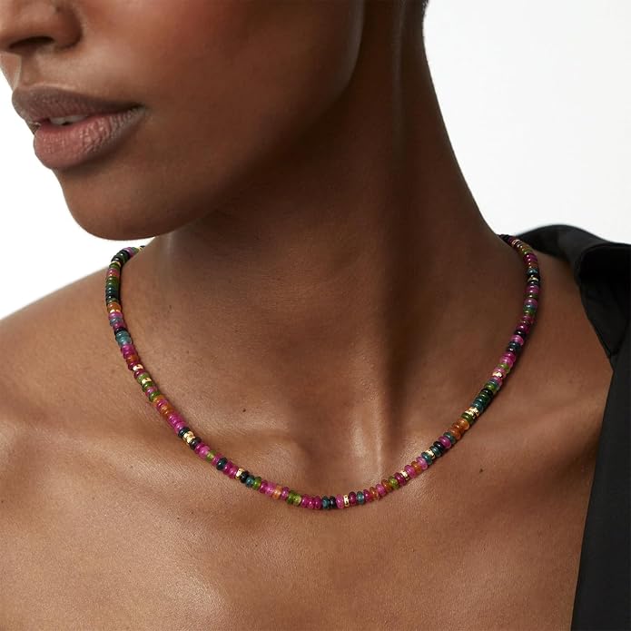 KELORIS PATH Beaded Necklace for Women, Colorful Gemstone Boho Bead Choker for Beach, Trendy Summer Natural Stone Jewelry Gifts