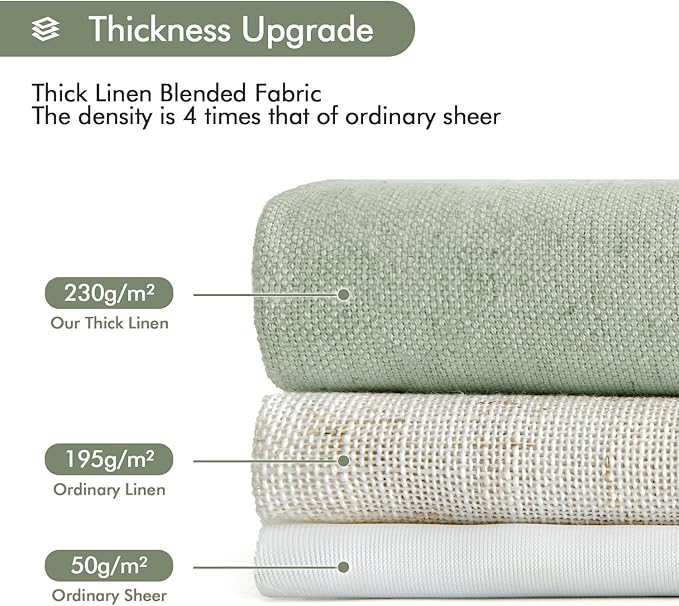 MIULEE Non-See-Through Privacy Linen Curtains 52W x 63L Inch Light Green | 2 Panels, Light Filtering, Semi Sheer Window Curtains, Farmhouse Textured, Back Tab Drapes for Bedroom Living Room