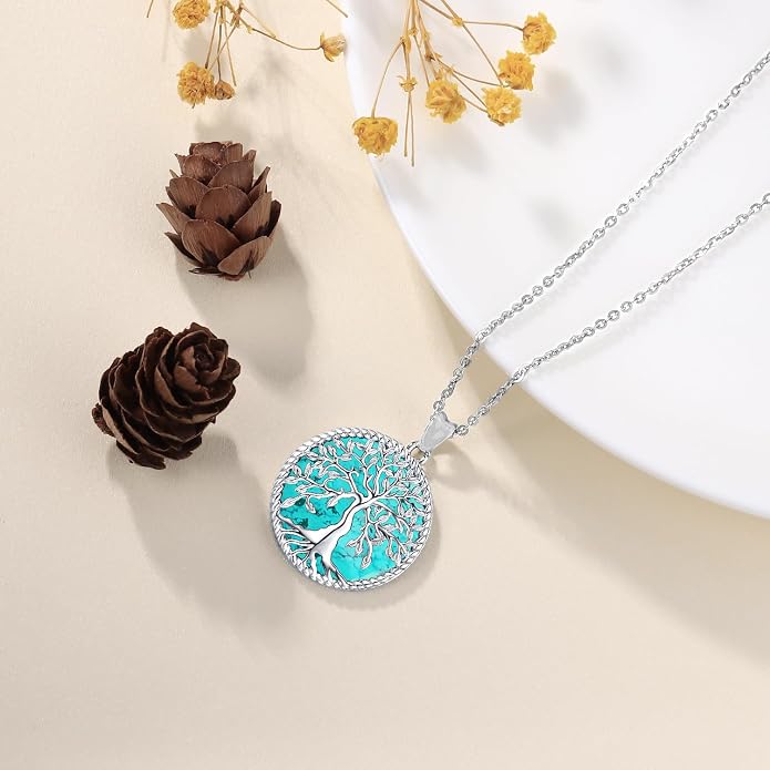 Odinstone Tree of Life Necklace, Sterling Silver Pendant for Women Family Tree Necklaces Jewelry for Mom/Wife/Grandma(With Fine Gift Box)