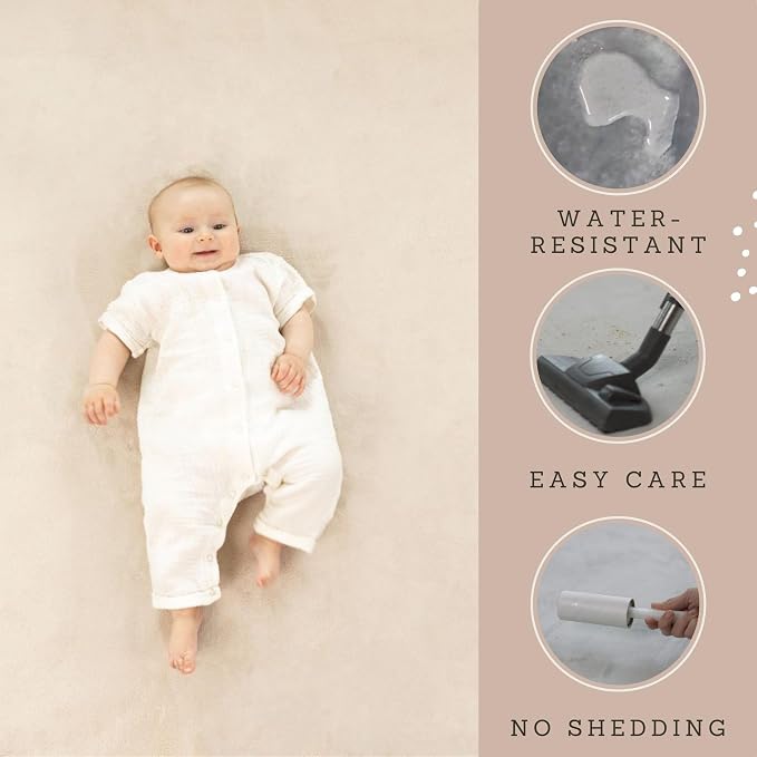 Hakuna Matte CloudSoft Baby Play Mat for Floor 40" x 60" Beige | Coral Velvet high-density foam Rug for Crawling & Cozy Play – Non-Slip, Water-Resistant, Easy-CareTummy Time Mat