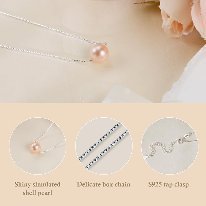 Sereney Sterling Silver Birthday Gifts for Girls Women, Pearl Necklace as 7 9 10 11 13 15 16 18 21 30 40 50 60 Year Old Birthday Gifts, Single Pearl Necklace as Bday Gifts for Friends