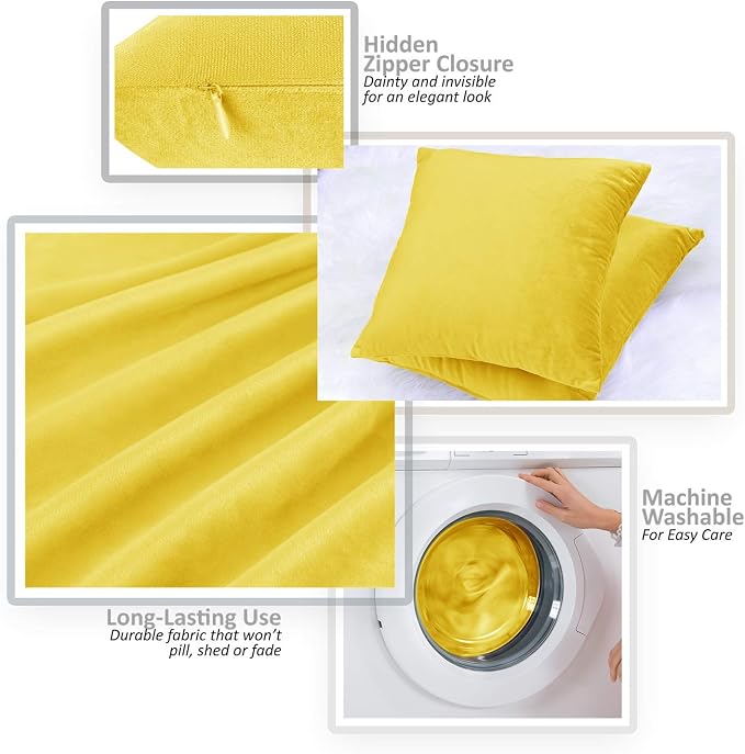 Nestl Throw Pillow Covers, Cozy Velvet Decorative Autumn Pillow Covers 22x22 Inches, Soft Solid Couch Pillow Covers for Sofa, Bed and Car, Set of 4 - Yellow