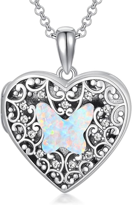 Dorunmo Personalized Locket Necklace 925 Sterling Silver that Holds Pictures Butterfly Birthstone Photo Heart Locket Custom Jewelry Congratulations New Beginnings New Job Gifts for Women