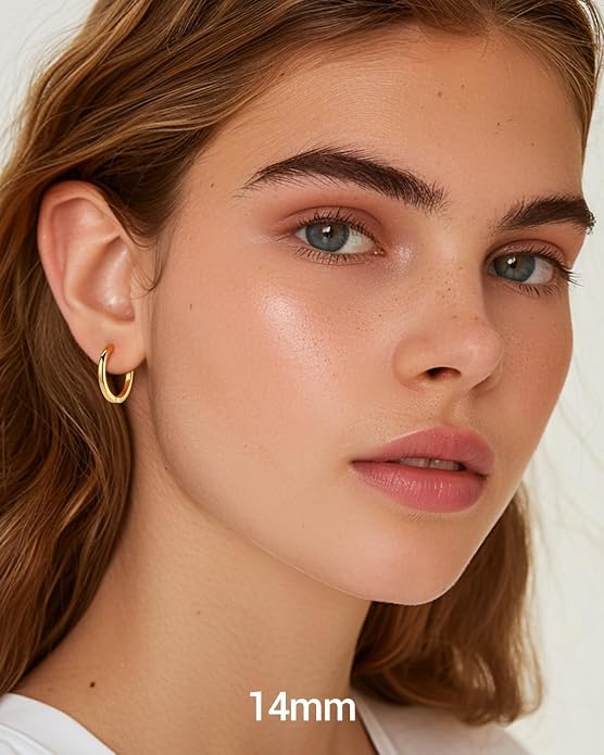 PROSTEEL Hoop Earrings for Women, Huggie Hoop with 925 Sterling Silver Post, 8/10/12/14/16/18/20mm Small Huggie Hoops, 14K Gold Plated/Silver/Black/Rose Gold Hypoallergenic Earrings Jewelry