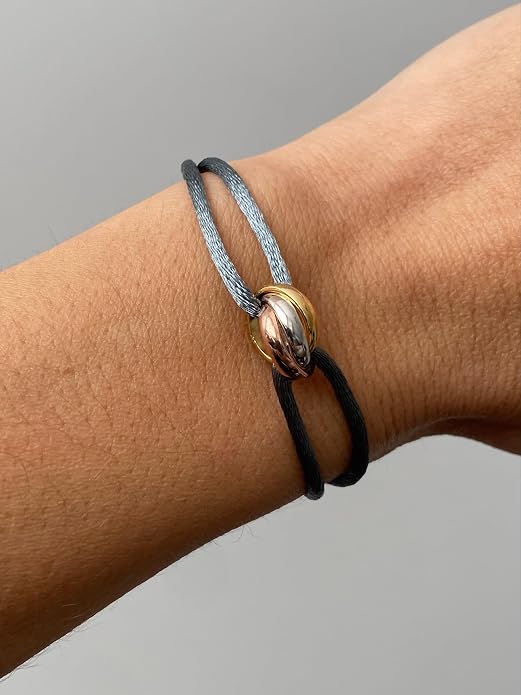 Joy-D 3 Rings Bracelet - String Bracelet with 3 Colors Rings, Adjustable Cord, High Quality Women&Men Bracelet, Gold Jewelry, Perfect Gift for Her&Him
