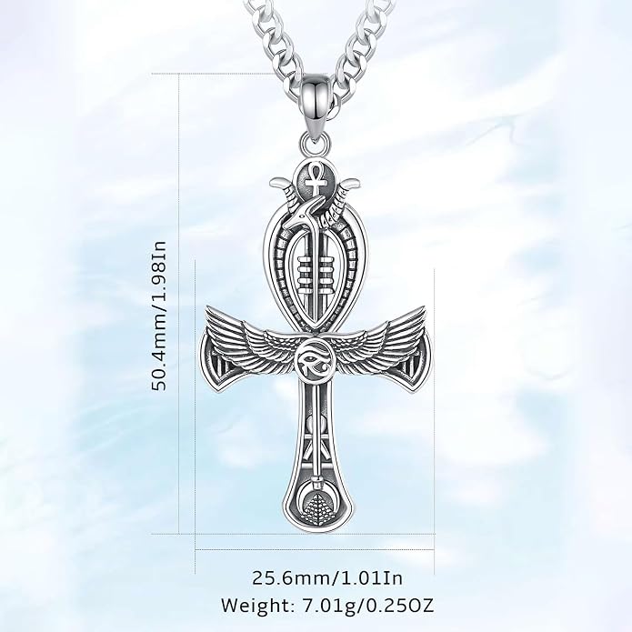 INFUSEU Mythology Pendant Necklaces for Men, Viking Norse Mjolnir Egyptian Anubis Ankh, 22-24 Inch Chain