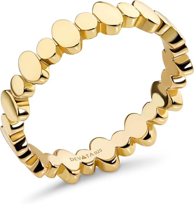 DEVATA Gold or Rhodium Plated Sterling Silver 925 – Eternity, Band Ring for Women – Heart, Knot, Clover, Infinity, Mariner, Cable, Curb, Cuban, Figaro, Daisy, Rope, Ribbed, Dome