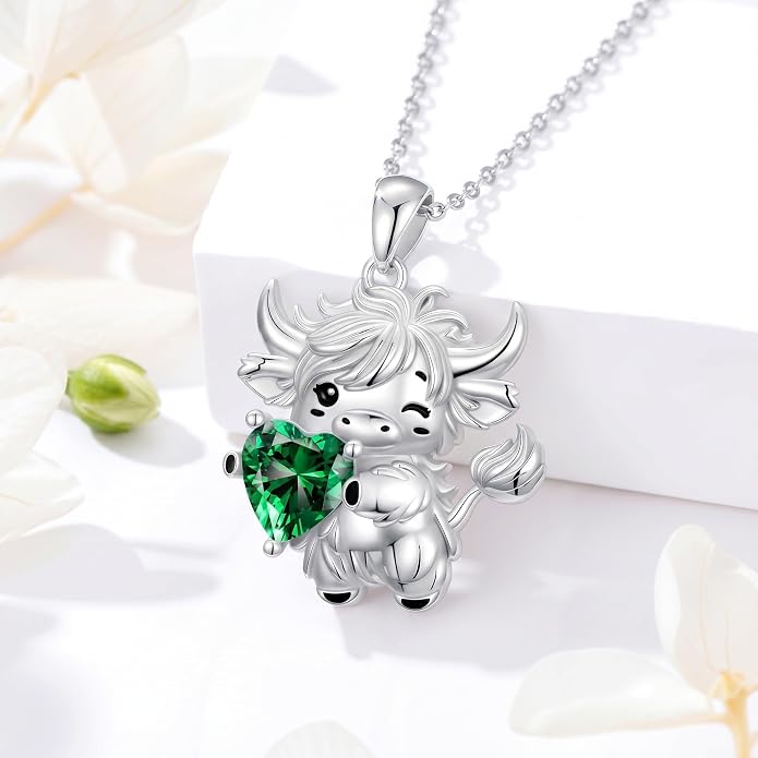 PELOVNY Teddy Bear Necklace for Women 925 Sterling Silver Bear/Highland Cow/Fox/Cat/Axolotl Birthstone Necklace Christmas Birthday Jewelry Gifts for Mom Daughter Wife Sister