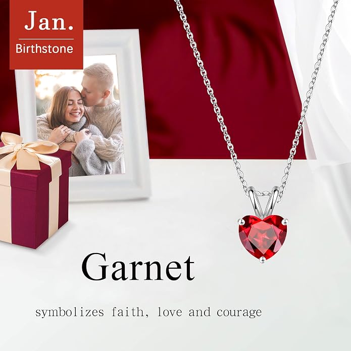 SMILEST Dainty Heart Birthstone Necklace for Women, 925 Sterling Silver Necklace Sparkling Heart Pendant, Anniversary Birthday Gifts for Women Mom Wife Daughter Girlfriend Grandma