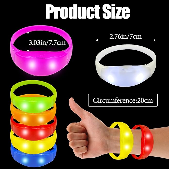 24 Pcs Sound Activated LED Glow Bracelets Light Up Bracelets for Adults Glow in the Dark Bracelets Neon Supplies for Concert