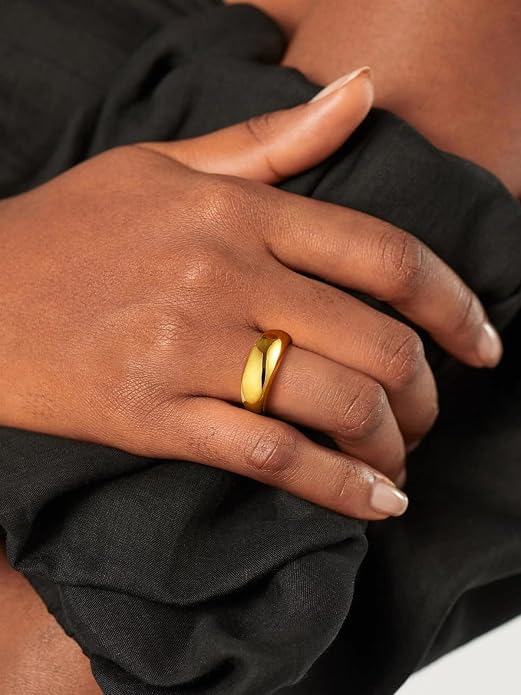 U7 Chunky Gold Dome Rings for Women, Stainless Steel/18KGold Plated/Black Statement Ring Non Tarnish Women Rings, Size 7-12