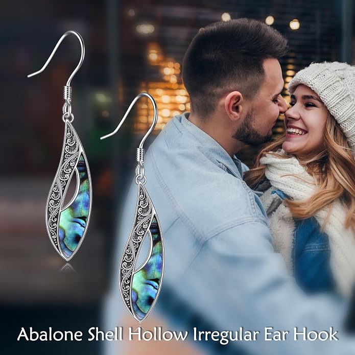 Abalone Shell Dangle Drop Earrings for Women 925 Sterling Silver Filigree Bohemian Earrings Jewelry Gift