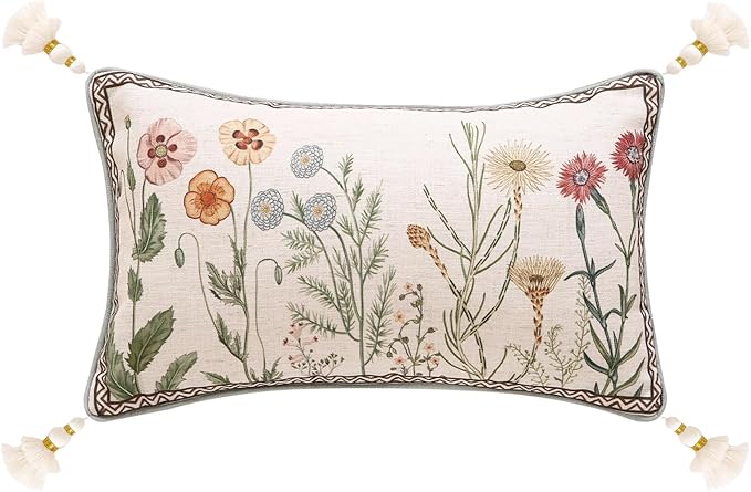 ISAENNE Designer Vintage Linen Throw Pillow Cover,20"x12"-Serenity D | French Elegant Rectangle Decor Pillow Cover,Concealed Zipper Design,Light Beige,Sofa,Bedroom,Living Room,Chairs