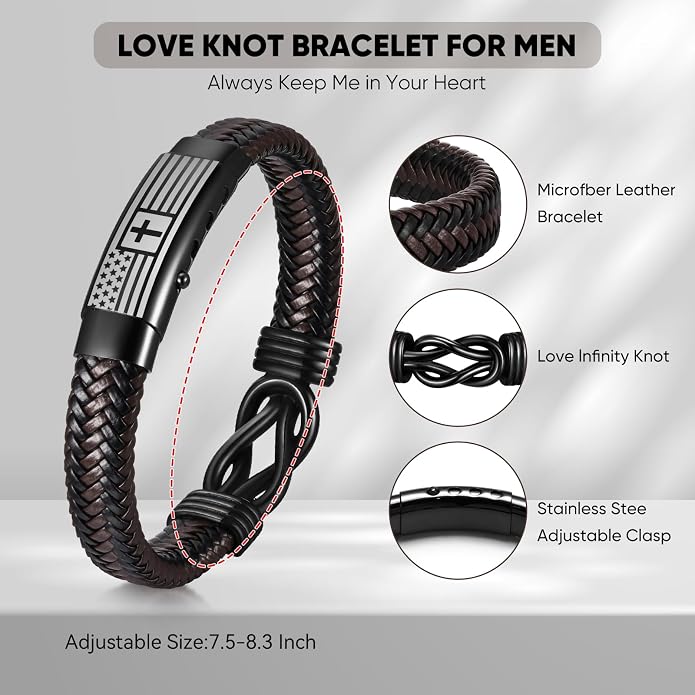VNOX Men's Inspirational Mantra Engarved Handmade Braided Leather Adjustable Cuff Bangle Bracelet Encouragement Motivational Gift for Men