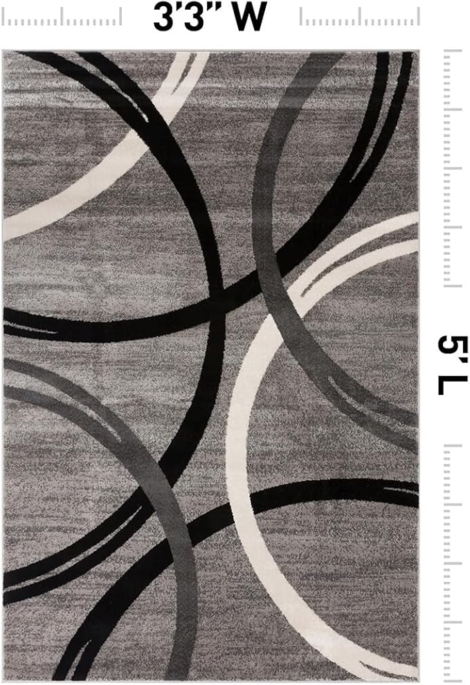 Rugshop Wavy Circles Fade-Resistant Living Room Area Rug Gray 3'3" x 5'