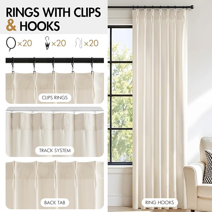 MIULEE Ivory Velvet Curtains 84 inches Long, Pinch Pleated Blackout Drapes with Hooks, Cream Thermal Insulated Pinch Pleat Panels for Bedroom Living Room, 2 Panels