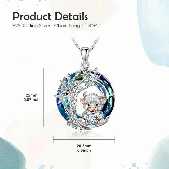 PELOVNY Teddy Bear Necklace for Women 925 Sterling Silver Bear/Highland Cow/Fox/Cat/Axolotl Birthstone Necklace Christmas Birthday Jewelry Gifts for Mom Daughter Wife Sister