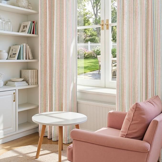 jinchan Linen Curtains 96 inch Candy Stripe for Kids Room Grommet 2 Panels | Kids Curtains for Living Room Baby Girls Room,Ticking Stripe,Nursery Drapes, Window Treatments,Cottagecore,Light Filtering