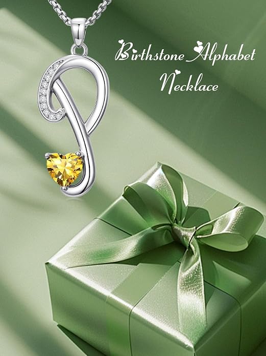 Birthday Gifts for Women Alphabet A to Z Initial Birthstone Pendant Necklaces for Women - 18k White Gold Plated Personalized Name Jewelry Anniversary Graduation Gifts for Wife Her Daughter Girlfriend(with Gift Box)