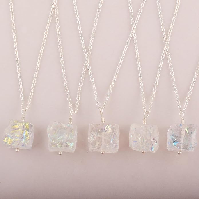 Natural Angel Aura Quartz Crystals Pendant Necklace, Cabochon Gemstone, Energy Healing Crystals, Birthday, Gift for Her, Gemstone Jewelry 18 inch AAA+ Quality