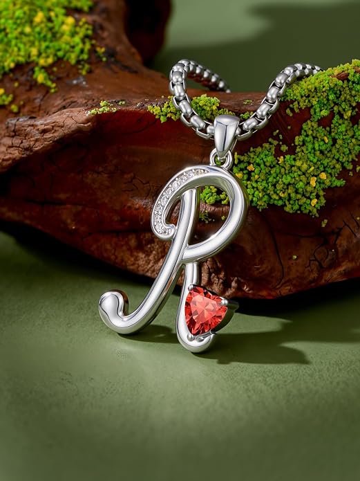 Birthday Gifts for Women Alphabet A to Z Initial Birthstone Pendant Necklaces for Women - 18k White Gold Plated Personalized Name Jewelry Anniversary Graduation Gifts for Wife Her Daughter Girlfriend(with Gift Box)