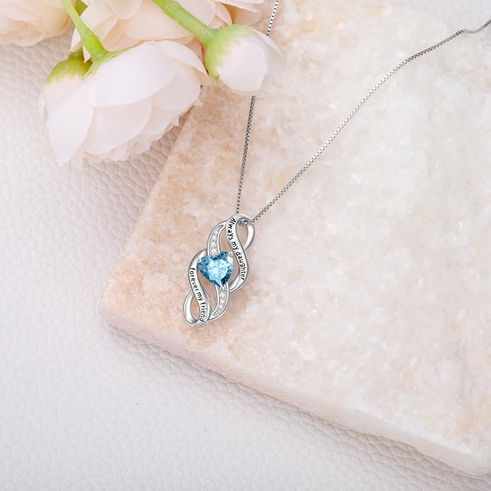 Daughter Necklace 925 Sterling Silver Always My Daughter Forever My Friend Infinity Necklace to Daughter Birthday Gift from Mom with 12 Birthstones