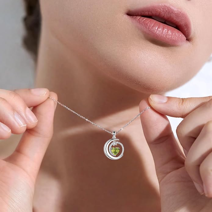 S925 Sterling Silver Birthstone Pendant Necklace Moon Star Necklace Jewelry Gift for Women Anniversary Valentine's day