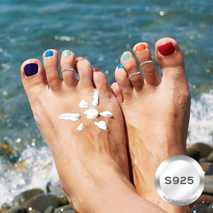 ChicSilver 925 Sterling Silver Toe Ring Minimalist Hypoallergenic Adjustable Band Ring Summer Beach Bare Foot Jewelry