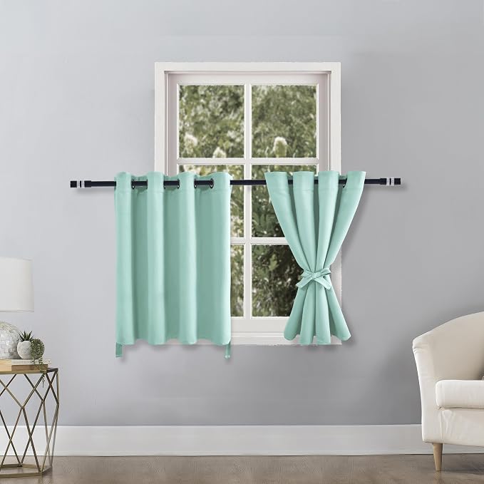 Hiasan RV Blackout Curtains for Bedroom, 52 x 30 Inches Long - Thermal Insulated & Energy Saving Window Curtains for Living Room, 2 Drape Panels Sewn with Tiebacks, Aqua