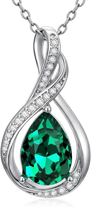 Teardrop Necklace 925 Sterling Silver Birthstone Necklace for Women Pendant Infinity Love Anniversary Birthday Jewelry Gifts for Mom Her Wife