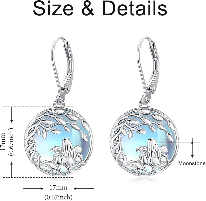 925 Sterling Silver Earrings Tree of Life/Cat/Animal/Turquoise/Moonstone Dangle Drop Earrings for Women Leverback Earring Hypoallergenic Jewelry Gifts