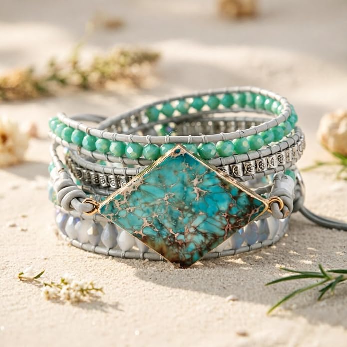 YGLINE Boho Handmade Wrap Leather Tube Crystal Stone Bracelet for Women