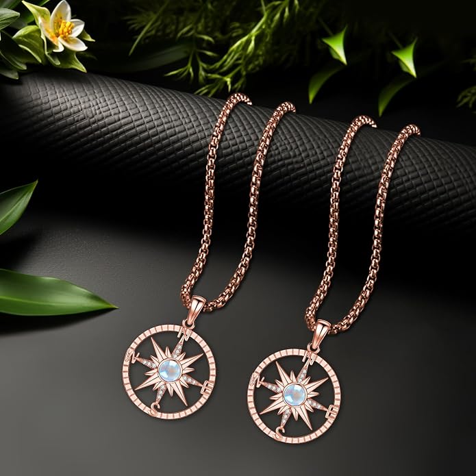 Compass Necklace for Women Men 925 Sterling Silver Pendant Urn Necklaces for Ashes Picture Locket Necklace Anchor Necklace Viking Necklace Crystals CZ Moonstone Abalone Shell Turquoise Compass Jewelry