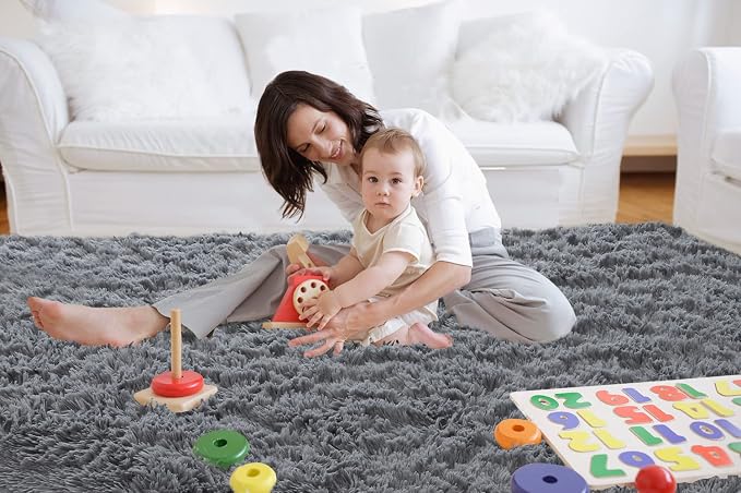 Grey Shag Area Rugs 8x10 Living Room- Large Soft Non-Slip Area Carpet | Cloud-Soft Comfort: Microfiber Memory Foam - Bare Feet Love The Sink-In Softness Your Whole Family Enjoys Every Day