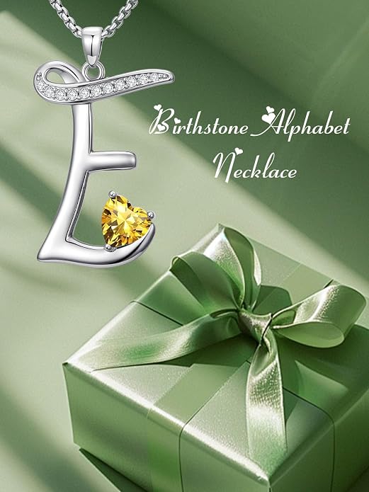 Birthday Gifts for Women Alphabet A to Z Initial Birthstone Pendant Necklaces for Women - 18k White Gold Plated Personalized Name Jewelry Anniversary Graduation Gifts for Wife Her Daughter Girlfriend(with Gift Box)