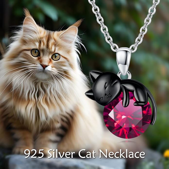 Cat Necklace Sterling Silver Cat Zircon Pendant Gothic Jewelry for Women Animal Lovers Gifts