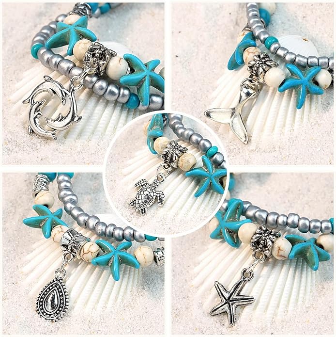 Suyi 5pcs Ankle Bracelets for Women Layered Beach Adjustable Anklets Boho Chain Anklet Foot Jewelry