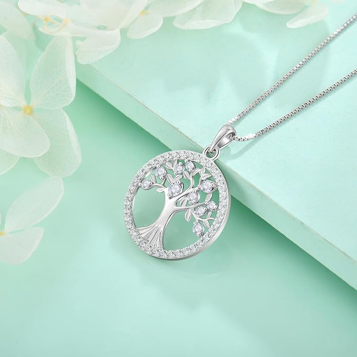 STARCHENIE Tree of Life Necklace 925 Sterling Silver Pendant for Women Family Tree Necklaces Birthstone Jewelry for Her Wife Mom Grandma
