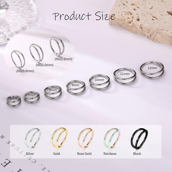 316L Surgical Steel Septum Clicker Ring Nose Ring Hoop Sleeper Hoop Earring Helix Rook Conch Cartilage Daith Tragus Earrings Lobe Nose Piercing Jewelry for Women