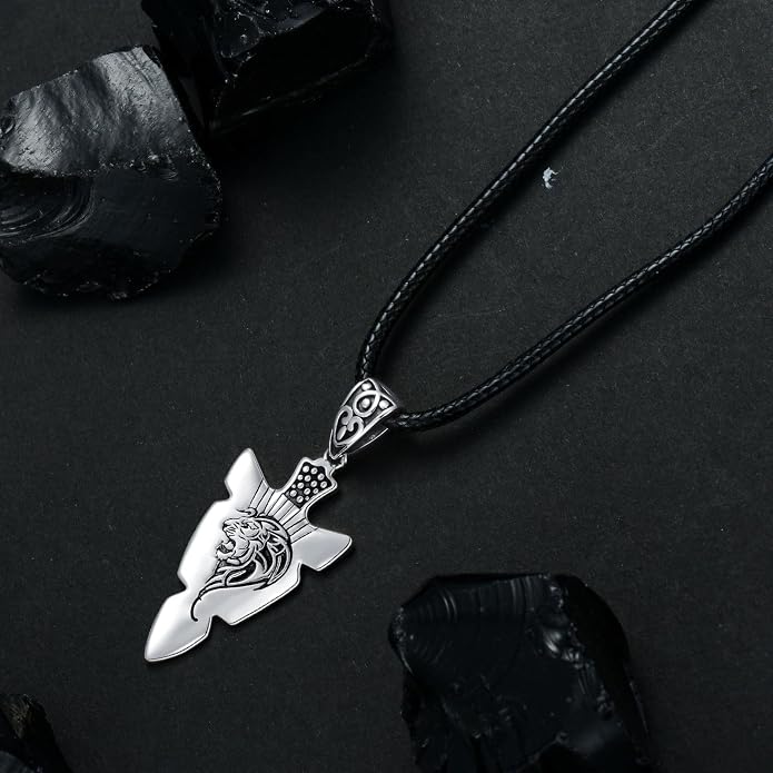 VONALA Gothic Necklace 925 Sterling Silver Punk Dagger/Thor Hammer/Arrowhead Wolf/Lion/Tree of Life Urn Pendant Necklace Viking Amulet Pagan Jewelry Gifts for Women Men Unsex